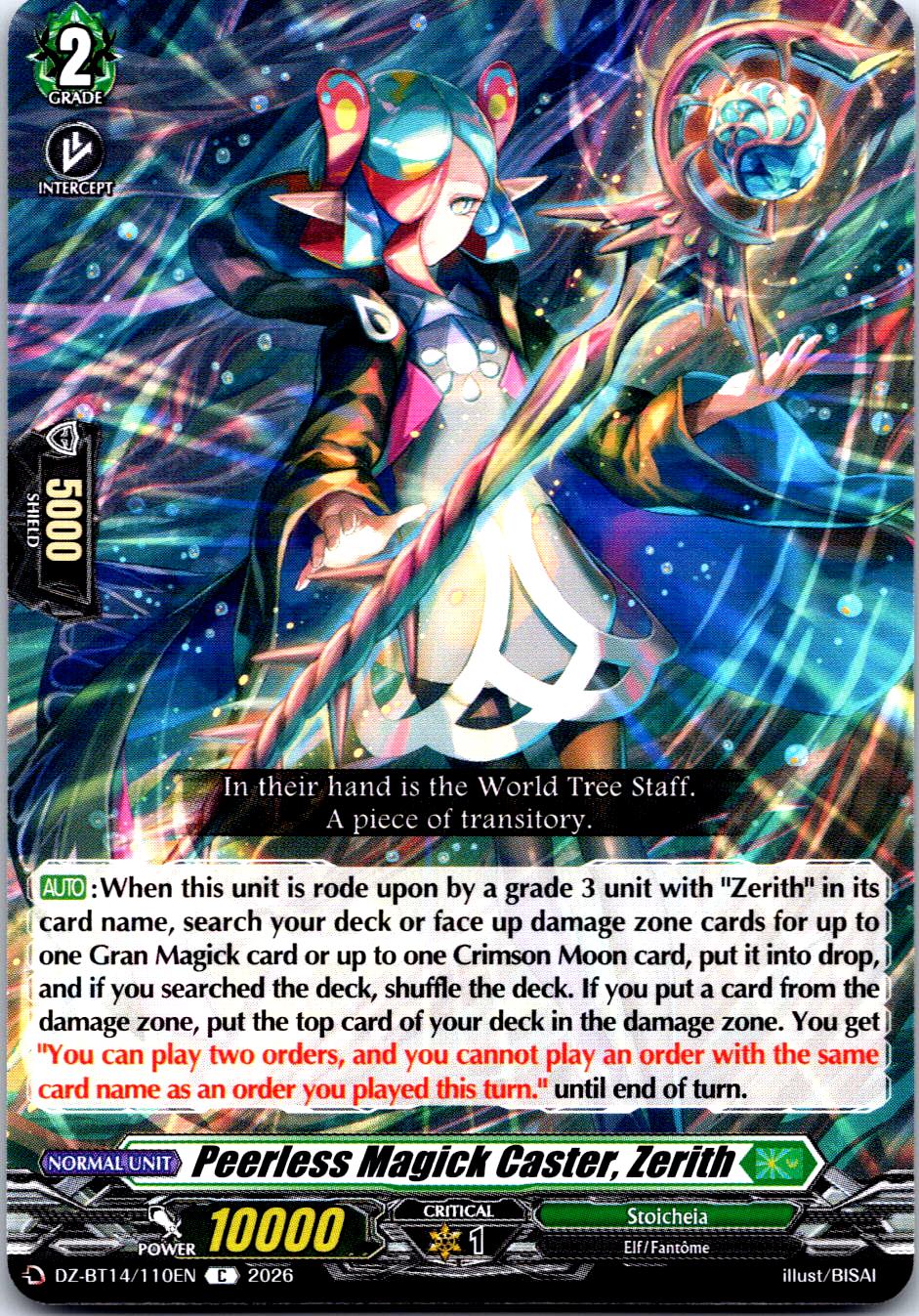 PEERLESS MAGICK CASTER, ZERITH DZ-BT14/110EN C CARDFIGHT!! VANGUARD LP