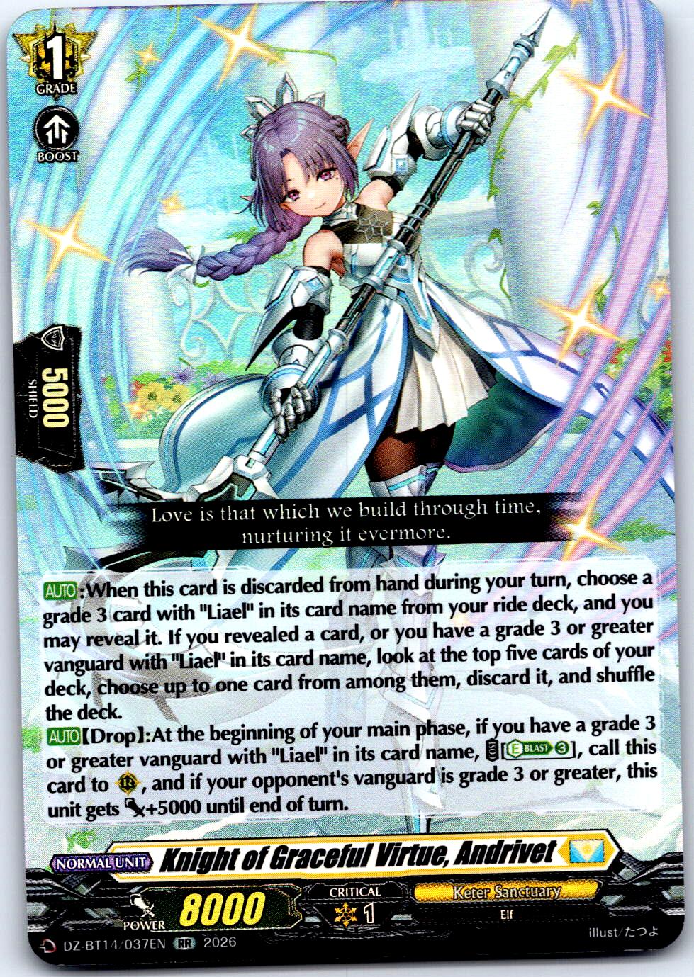 KNIGHT OF GRACEFUL VIRTUE, ANDRIVET DZ-BT14/037EN RR CARDFIGHT!! VANGUARD MP