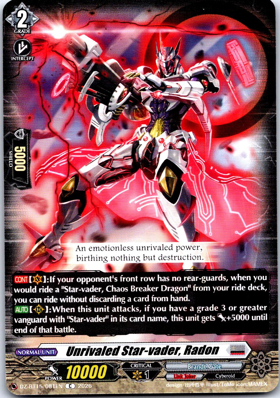 UNRIVALED STAR-VADER, RADON DZ-BT15/081EN C CARDFIGHT!! VANGUARD LP