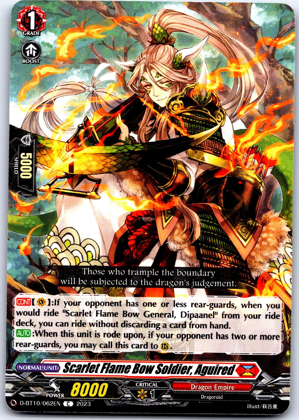 SCARLET FLAME BOW SOLDIER, AGUIRED D-BT10/062EN C CARDFIGHT!! VANGUARD MP
