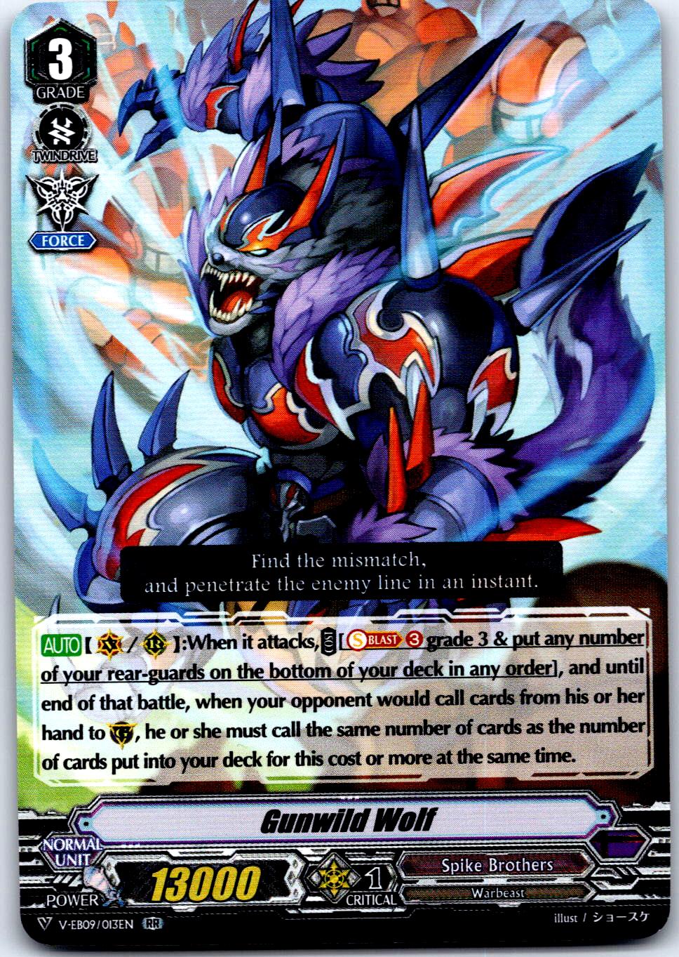 GUNWILD WOLF V-EB09/013EN RR CARDFIGHT!! VANGUARD MP
