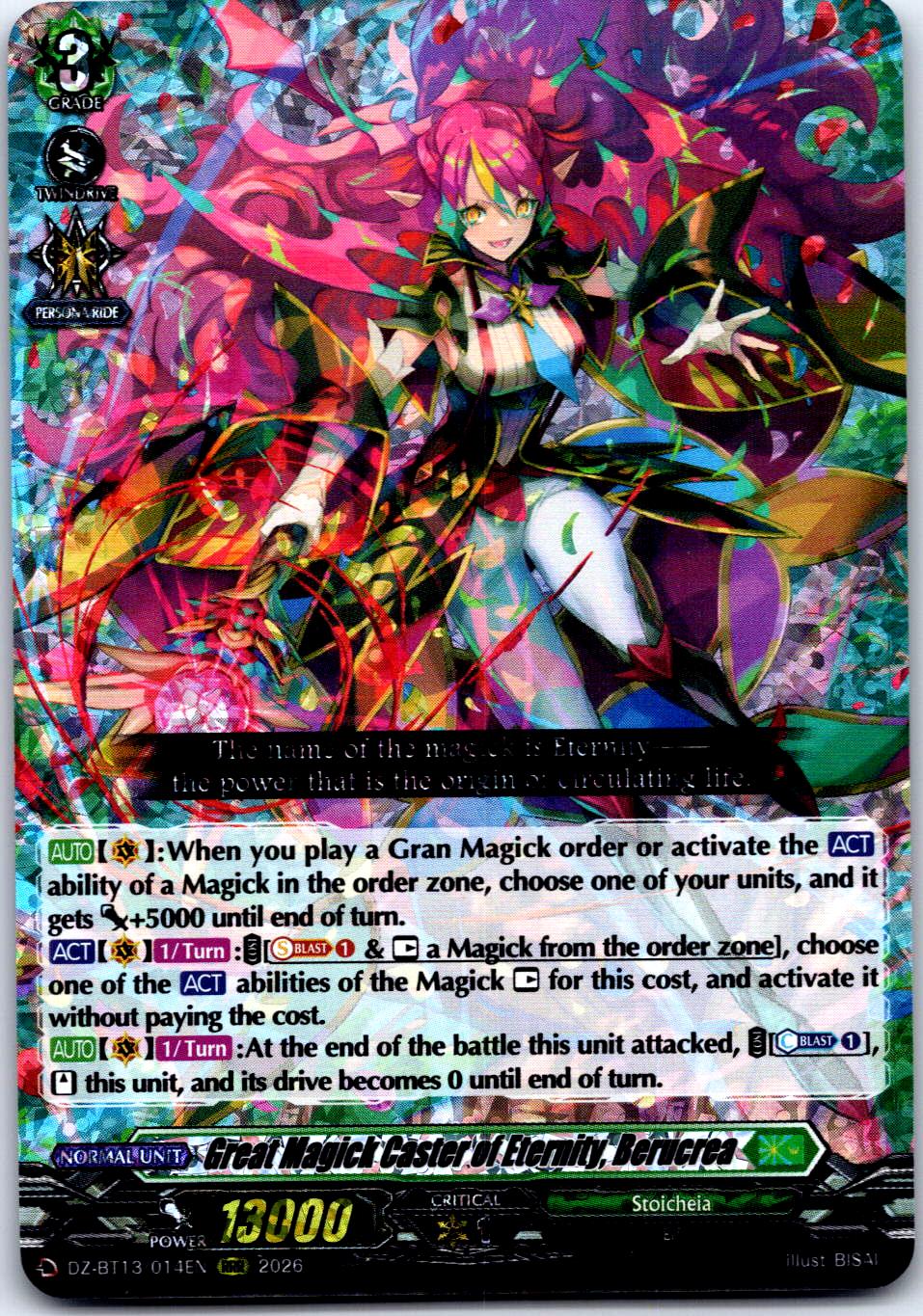 GREAT MAGICK CASTER OF ETERNITY, BERUCREA DZ-BT13/014EN CARDFIGHT!! VANGUARD MP