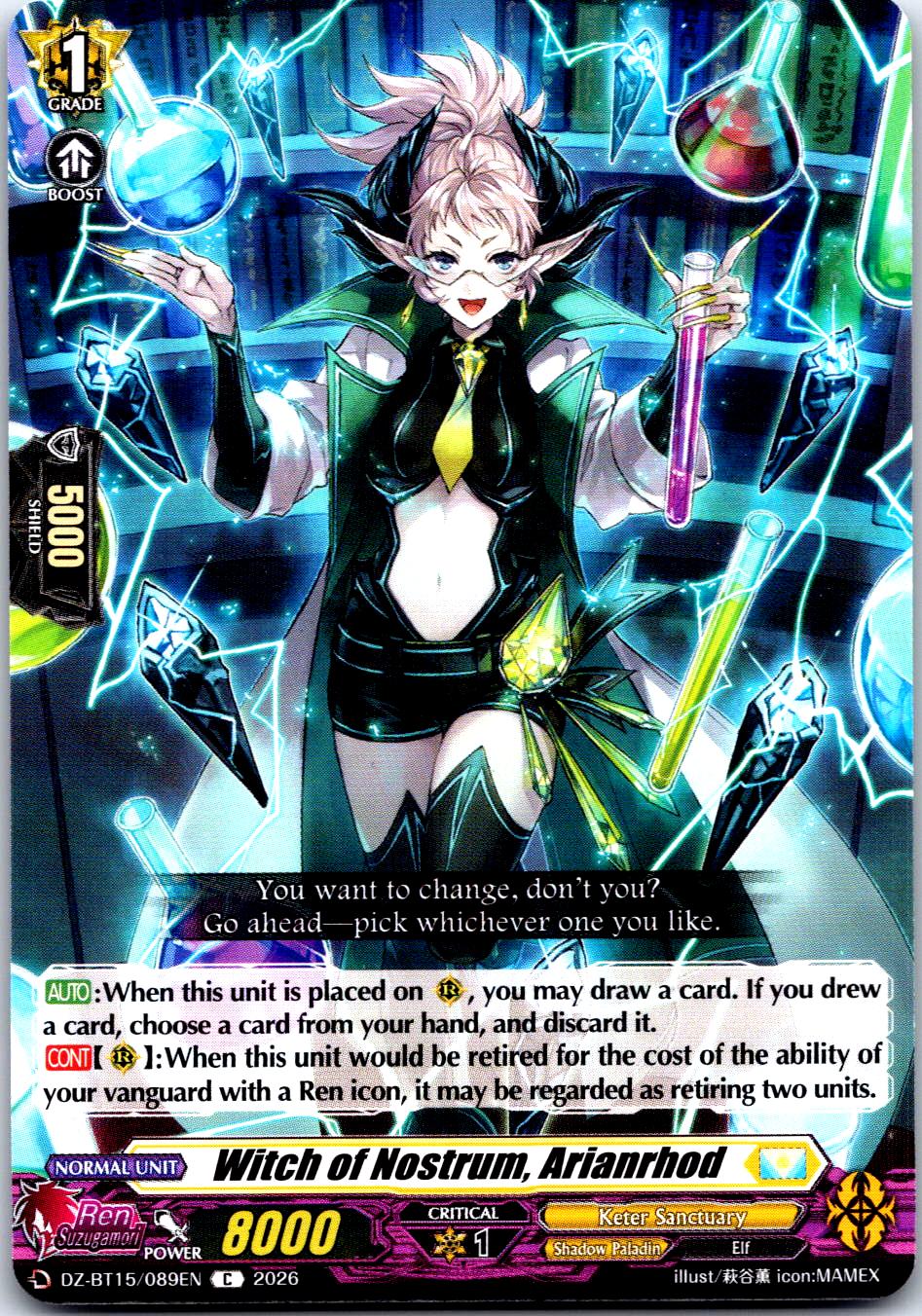 WITCH OF NOSTRUM, ARIANRHOD DZ-BT15/089EN C CARDFIGHT!! VANGUARD LP