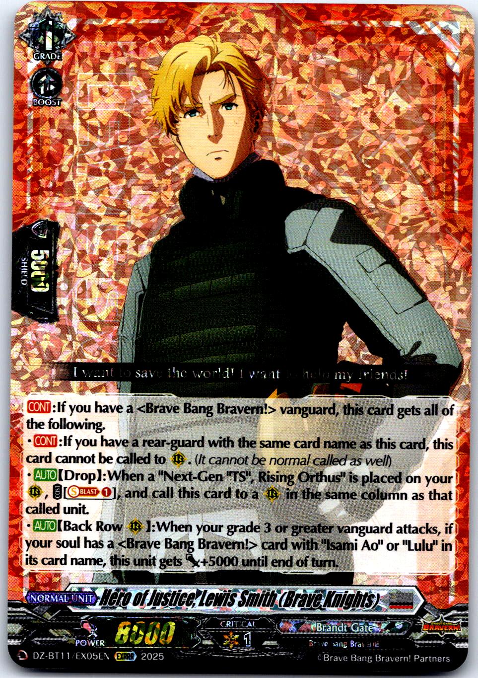 HERO OF JUSTICE, LEWIS SMITH (BRAVE KNIGHTS) DZ-BT11/EX05EN CF VANGUARD MP