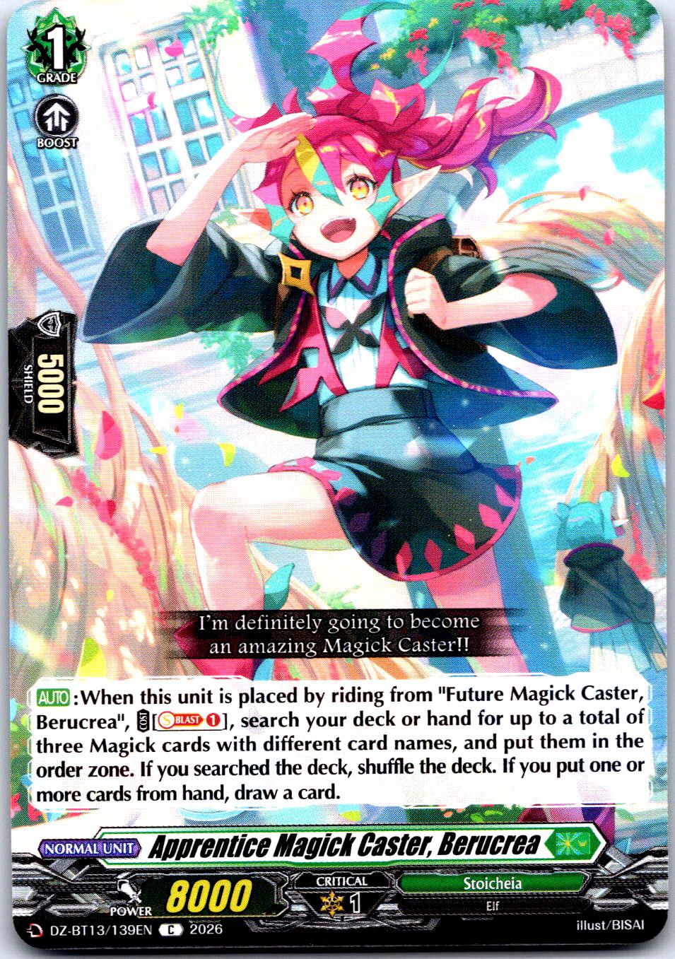 APPRENTICE MAGICK CASTER, BERUCREA DZ-BT13/139EN C CARDFIGHT!! VANGUARD LP